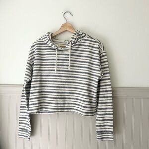 Forever 21 Medium Striped Cropped Hoodie Navy White Coastal Preppy